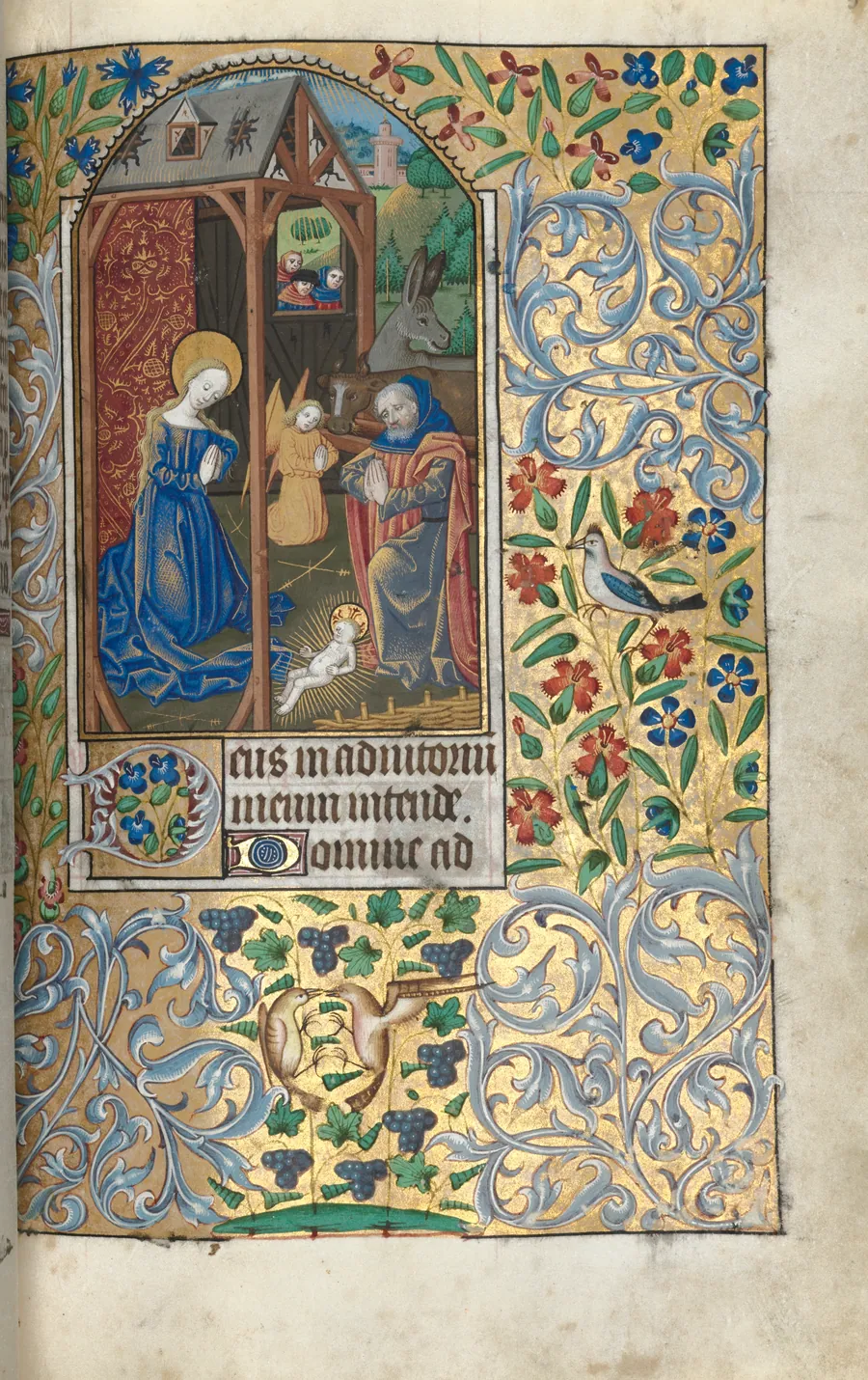 Book of Hours (Use of Rouen): fol. 56r, Adoration with Shepherds/Nativity by Master of the Geneva Latini