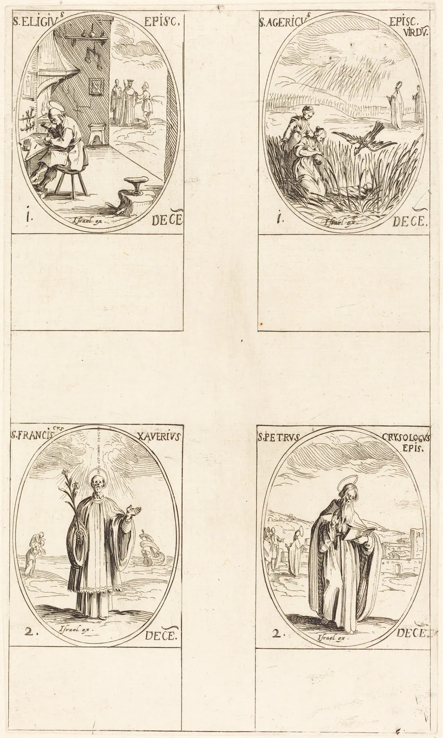 St. Eligius; St. Agericus; St. Francis Xavier; St. Peter Chrysologus by Jacques Callot
