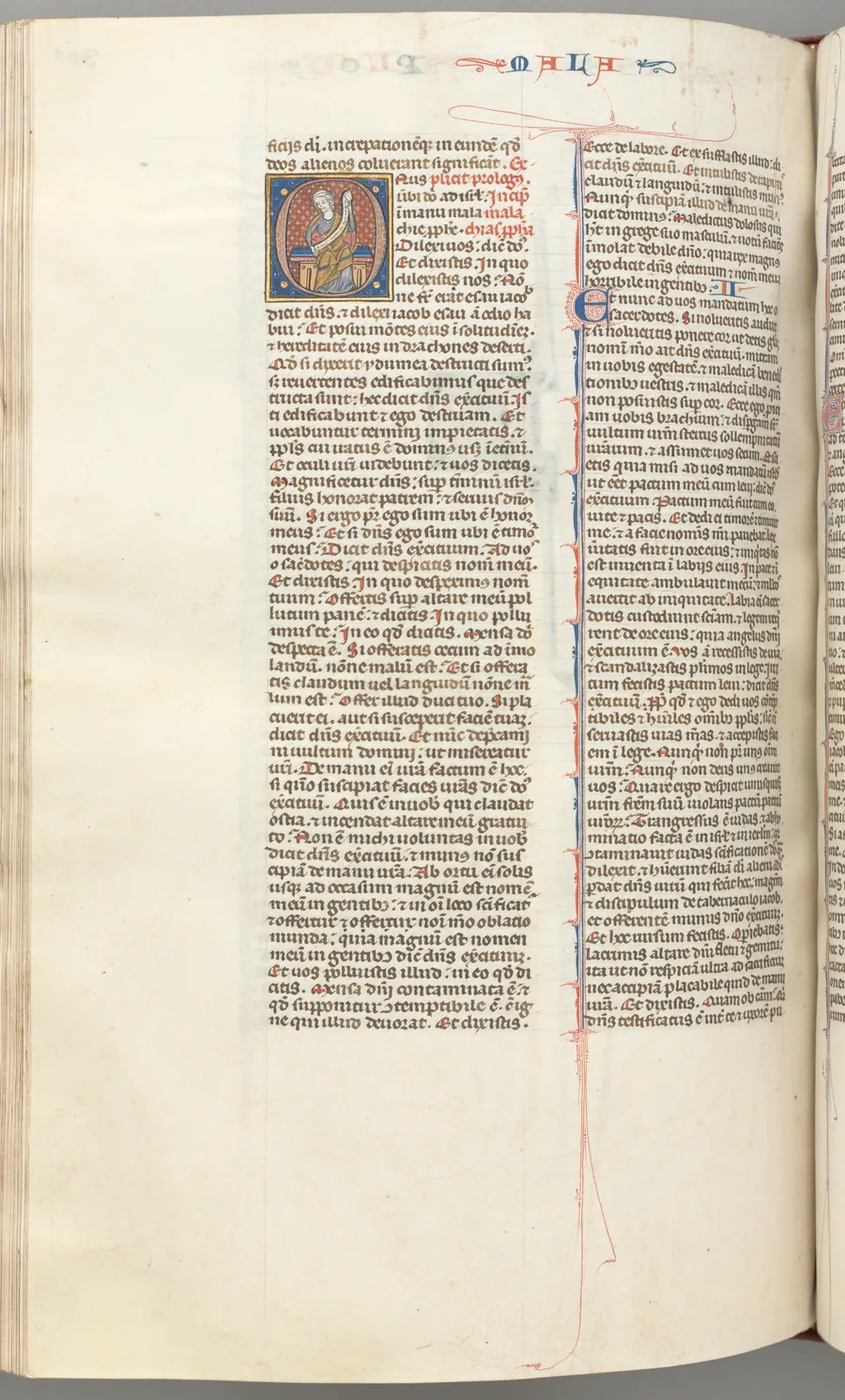 Fol. 368v, Malachi, historiated initial O, Malachi seated with a scroll
