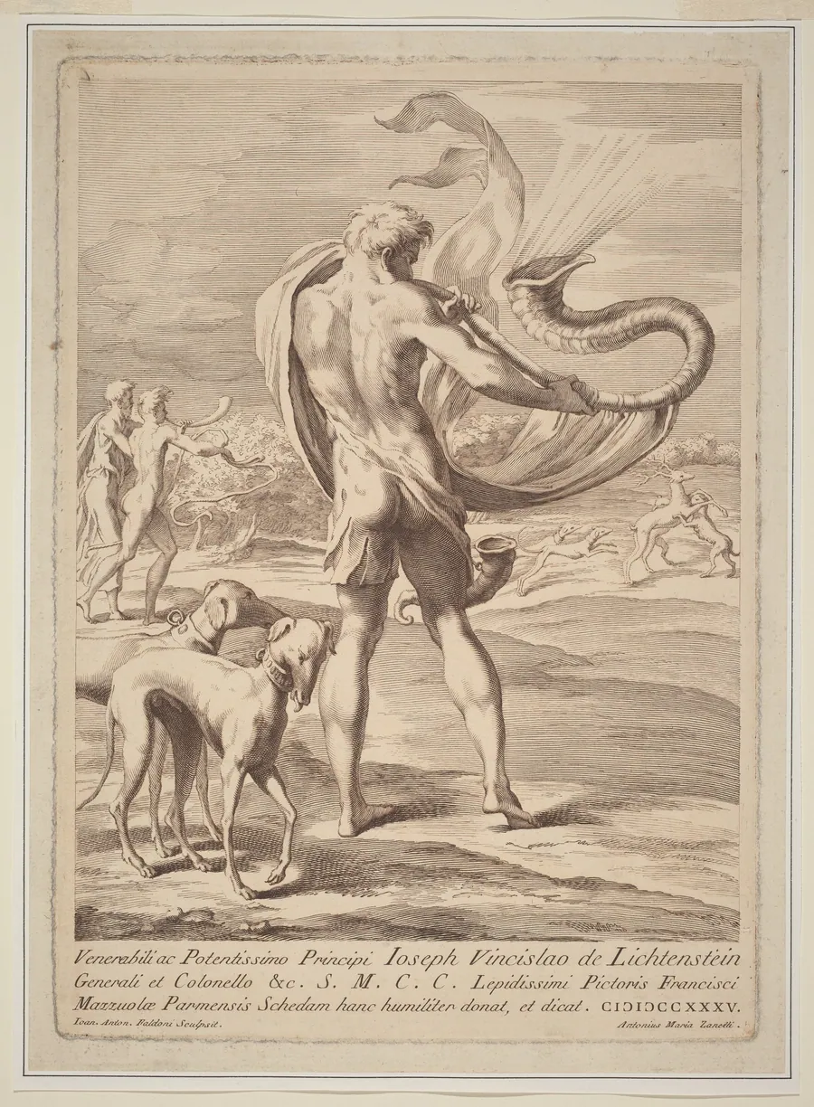 Nude Man Blowing a Conch by Giovanni Antonio Faldoni