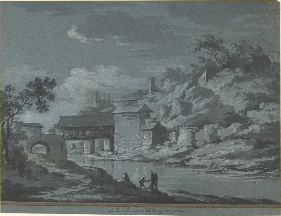 The Covered Bridge at Fribourg by Claude Louis Châtelet