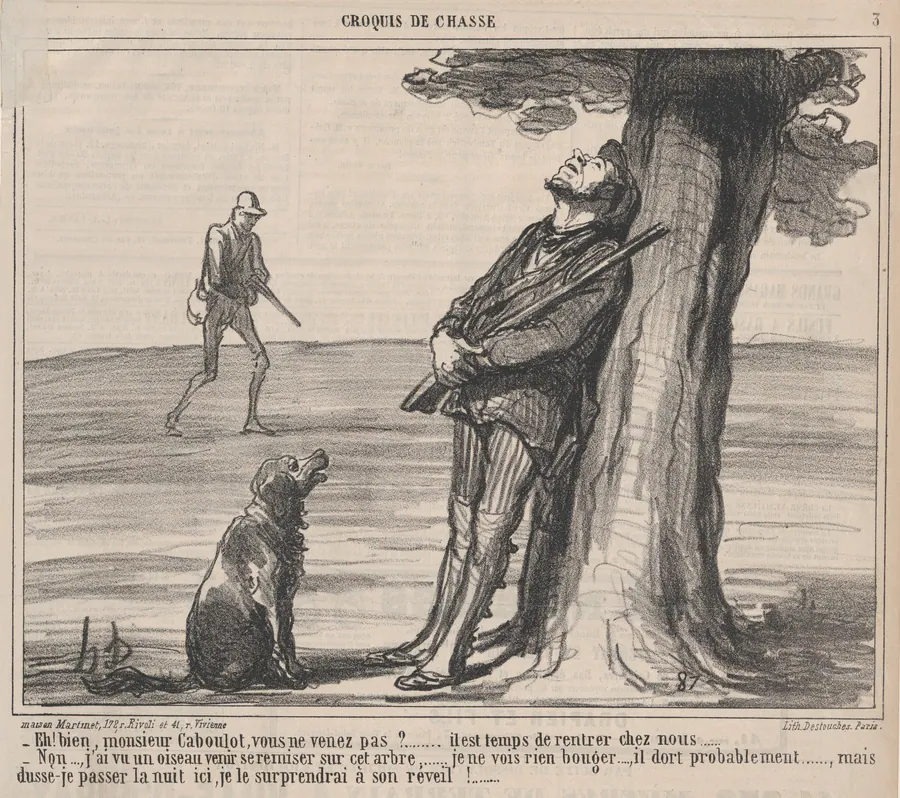 Eh! bien, monsieur Caboulot, vous ne venez pas?...., from Croquis de Chasse, published in Le Charivari, October 6, 1859 by Aaron Martinet