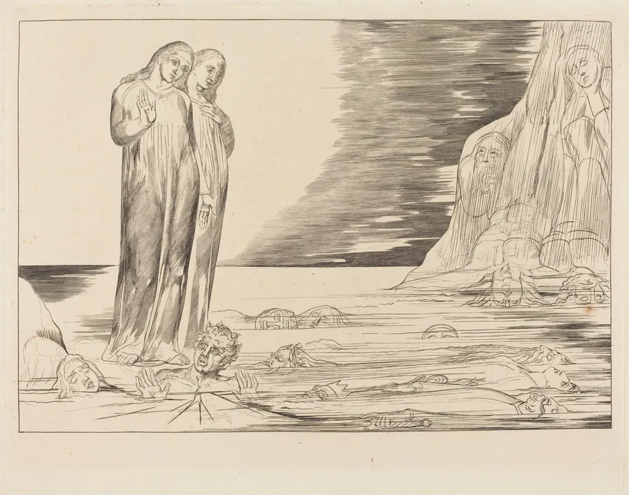 The Circle of the Traitors; Dante's Foot Striking Bocca degli Abbate by William Blake