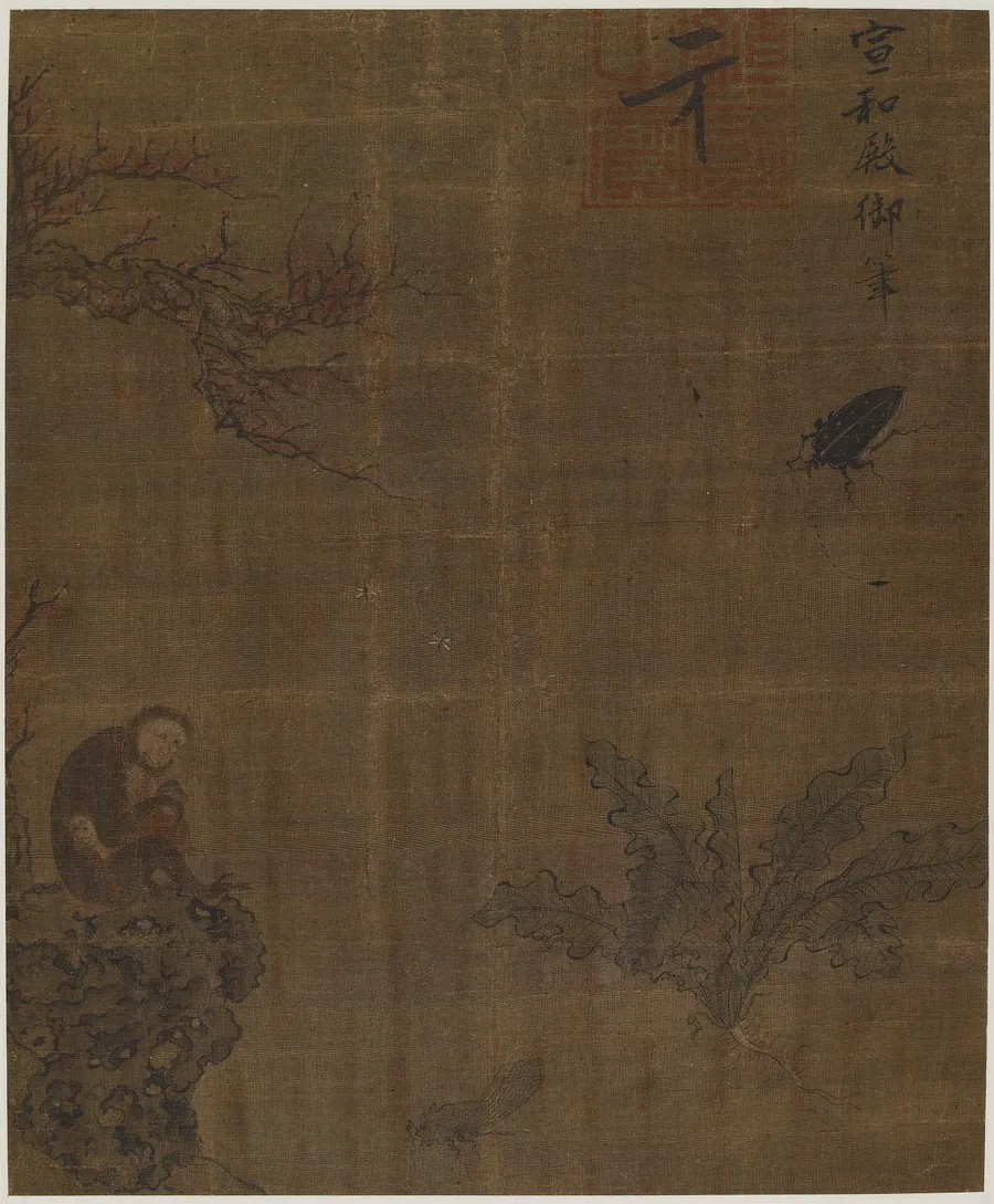 Monkeys, insects, and cabbage by Formerly attributed to Emperor Huizong (1082-1135 (reigned 1101-1125))