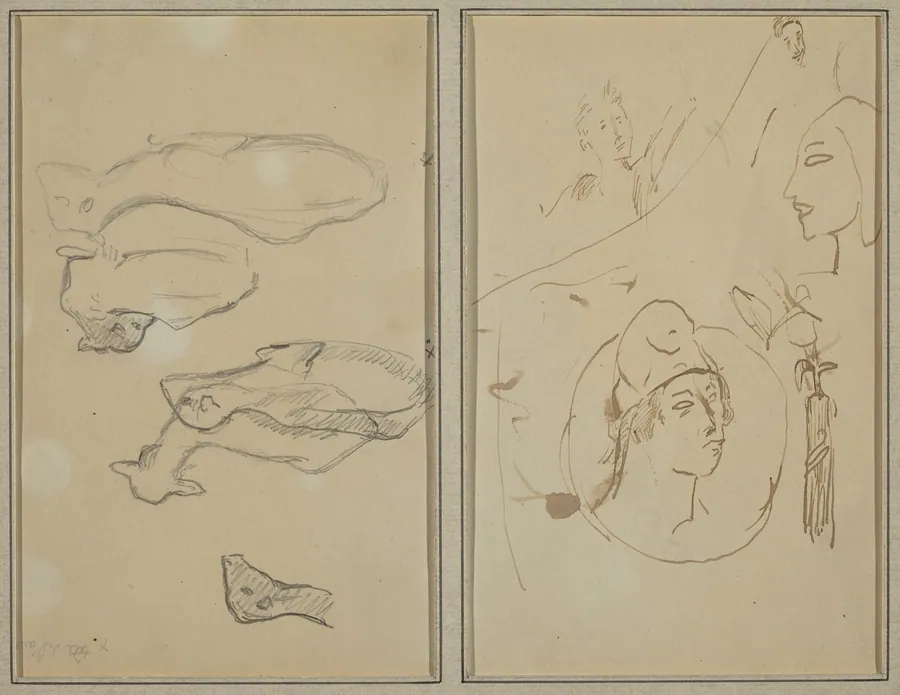 Five Sheep; Four Head Studies [verso] by Paul Gauguin