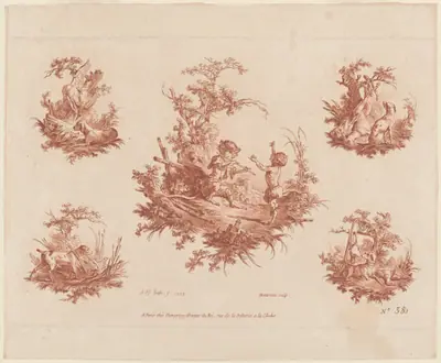 Singerie with Four Vignettes of Dogs Hunting