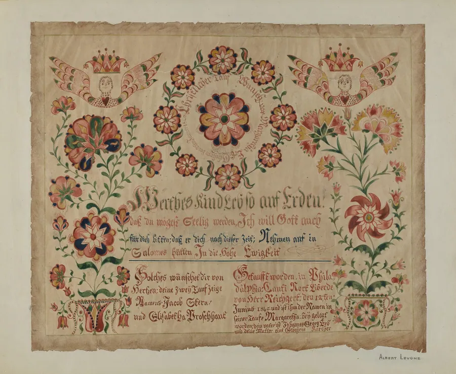 Pa. German Birth Certificate by Albert Levone