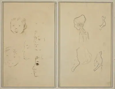 Five Studies of Heads; A Boy in Profile with Studies of Hands and Feet [verso]