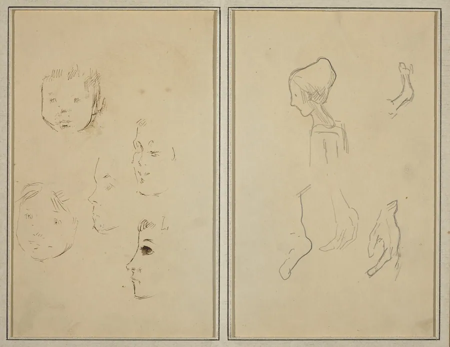 Five Studies of Heads; A Boy in Profile with Studies of Hands and Feet [verso] by Paul Gauguin