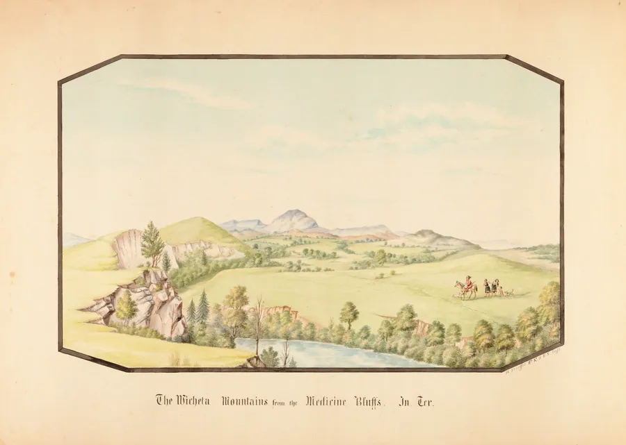 The Wichita Mountains from Medicine Bluff, Indian Territory by Hermann Stieffel, born Wiesbaden, Germany 1826-died Washington, DC 1886