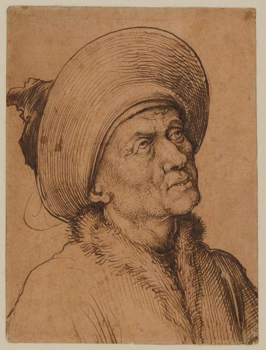 Bust of a Man in a Hat Gazing Upward by Martin Schongauer
