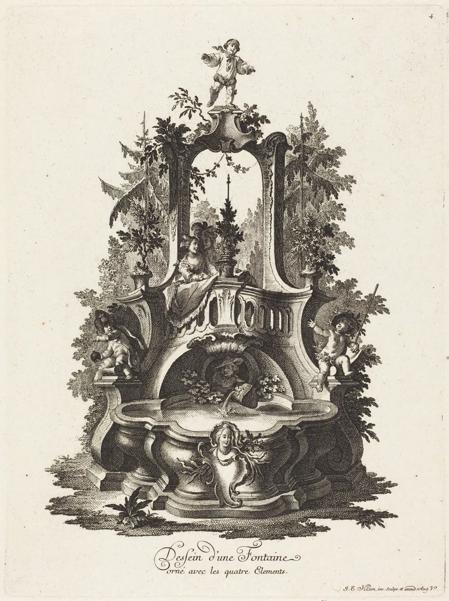 Dessein d'une Fontaine orné avec les quatre Elements (Design for a Fountain Decorated with the Four Elements) by Johann Esaias Nilson