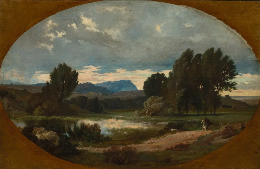 Landscape with Rider on White Horse by Jean Achille Benouville