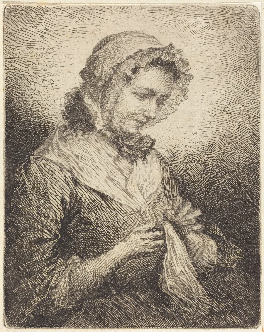 The Artist's Wife Sewing by Georg Friedrich Schmidt