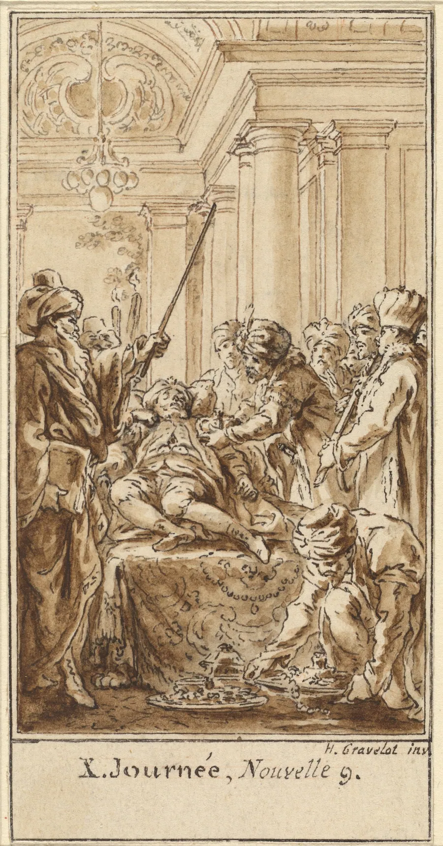 Tenth Day, Ninth Story: Saladin Bestows Rich Gifts on the Sleeping Torello by Hubert François Gravelot