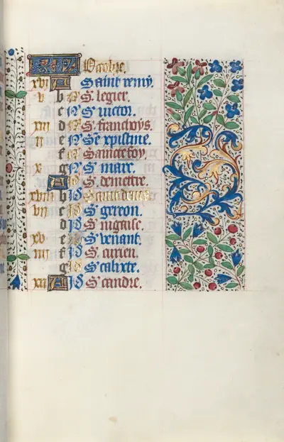 Book of Hours (Use of Rouen): fol. 10r, Calendar Page for October