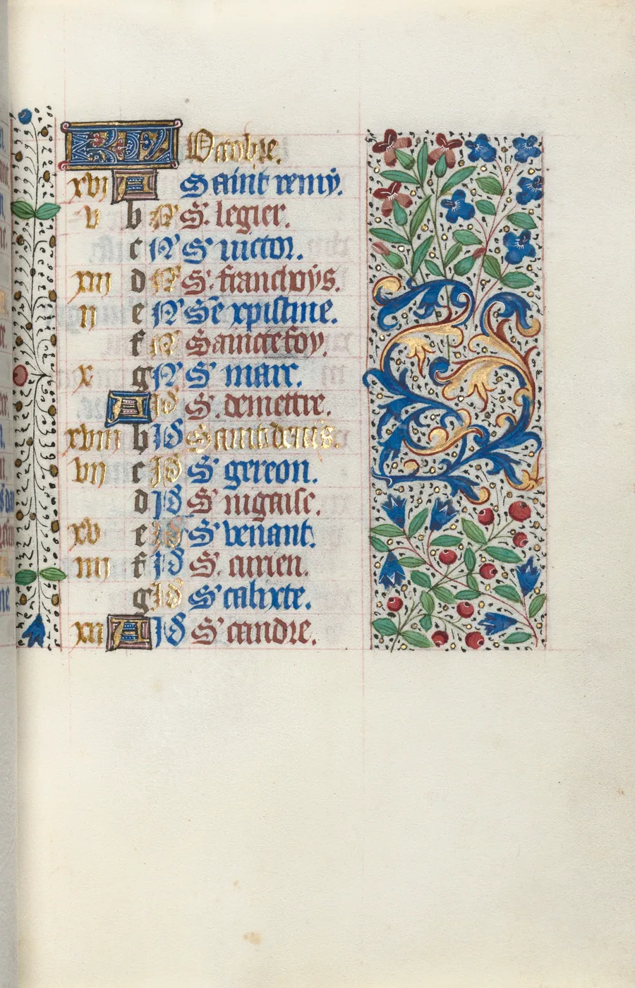 Book of Hours (Use of Rouen): fol. 10r, Calendar Page for October by Master of the Geneva Latini