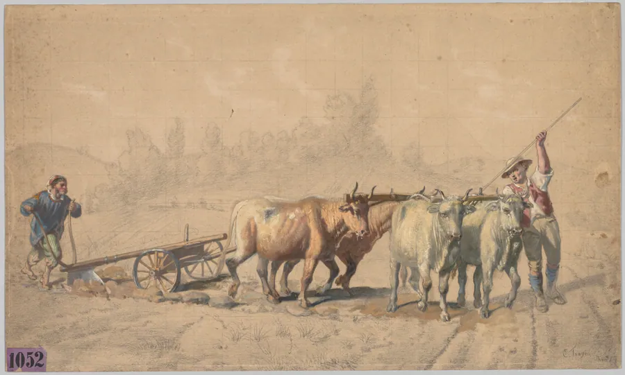 Four Oxen Pulling a Plough by Constant Troyon