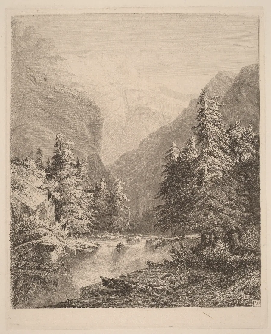 Mountain Waterfall by Alexandre Calame