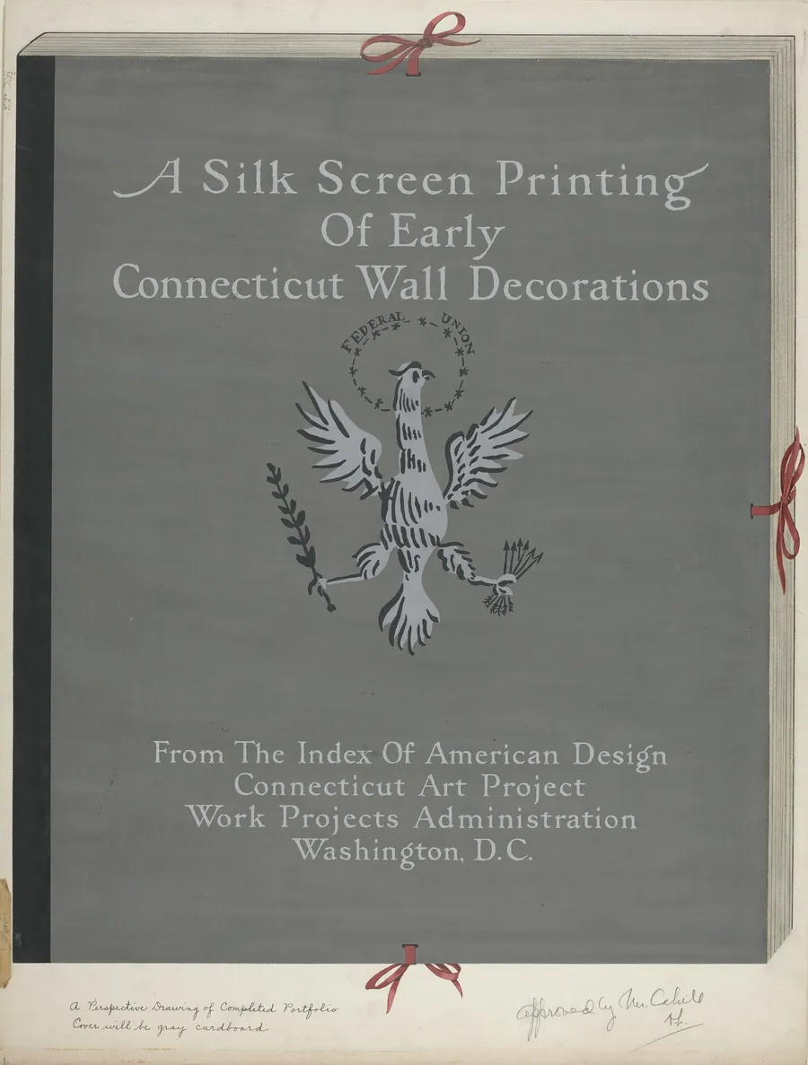 A Silk Screen Printing of Early Connecticut Wall Decorations, Portfolio Cover by Lawrence Flynn