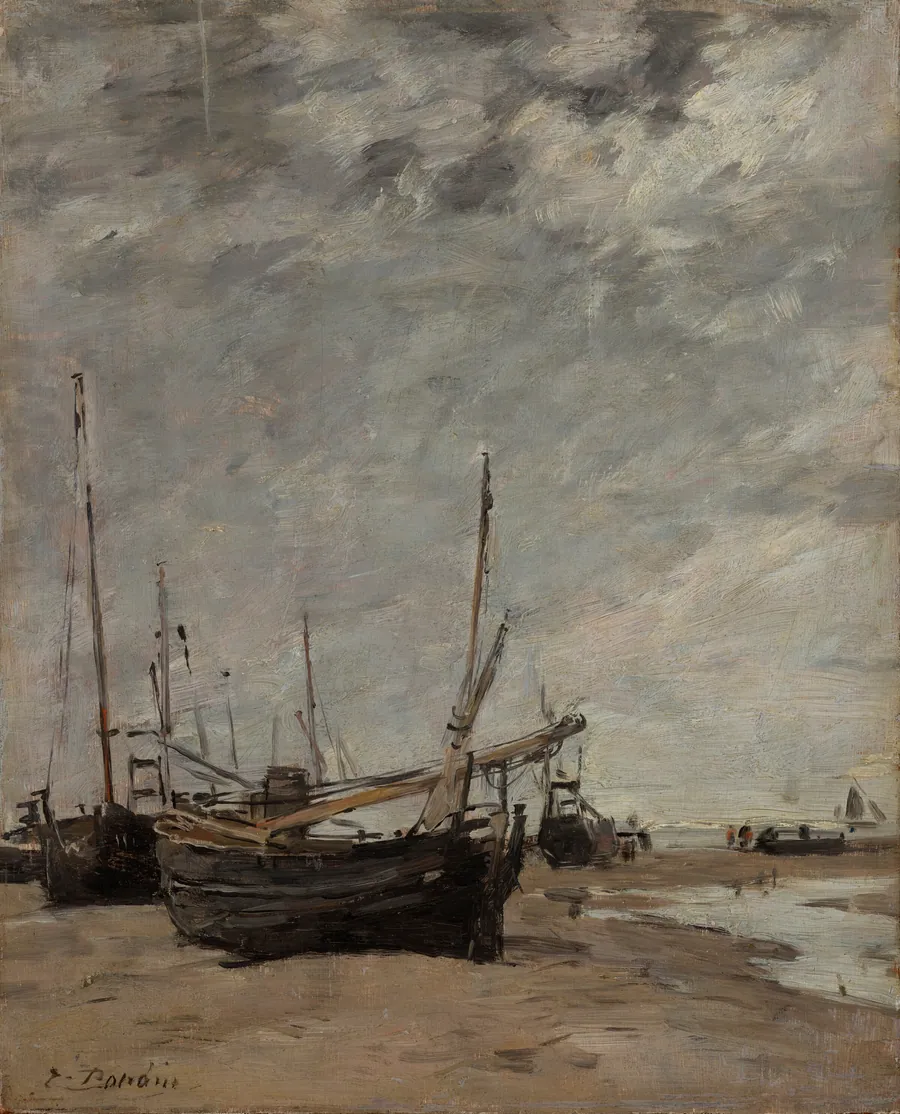 Low Tide, Sailboats Run Aground by Eugène Boudin