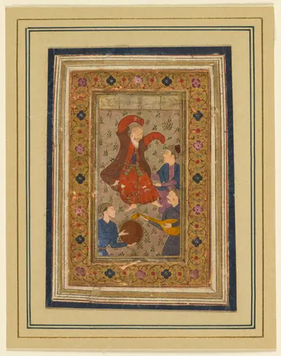 A dancing dervish and three musicians, from a Divan (Collected Poems) of Urfi (Persian, 1555–1591)