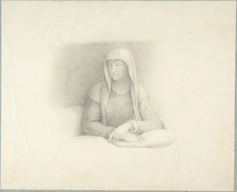 Study of a Woman Leaning on a Cushion by Anonymous, German, 19th century