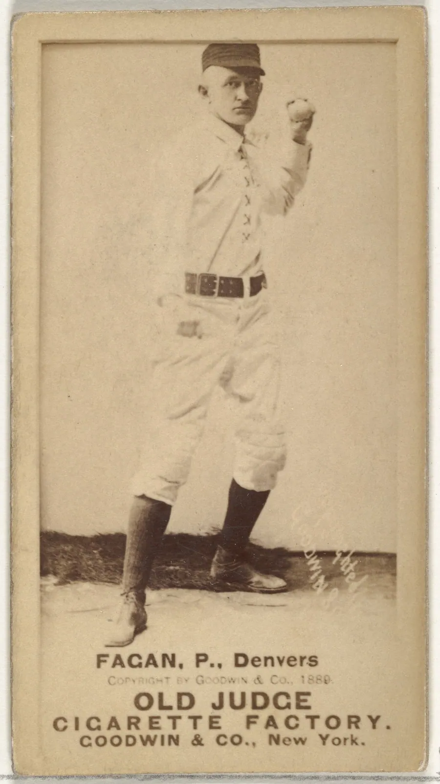 William A. "Bill" Fagan, Pitcher, Denver, from the Old Judge series (N172) for Old Judge Cigarettes by Goodwin & Company