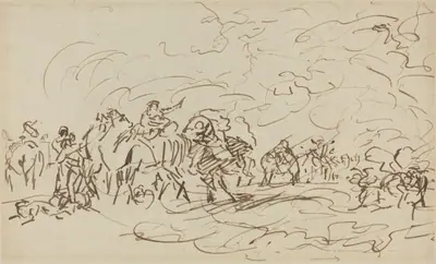 Sandstorm in the Desert Overtaking a Caravan
