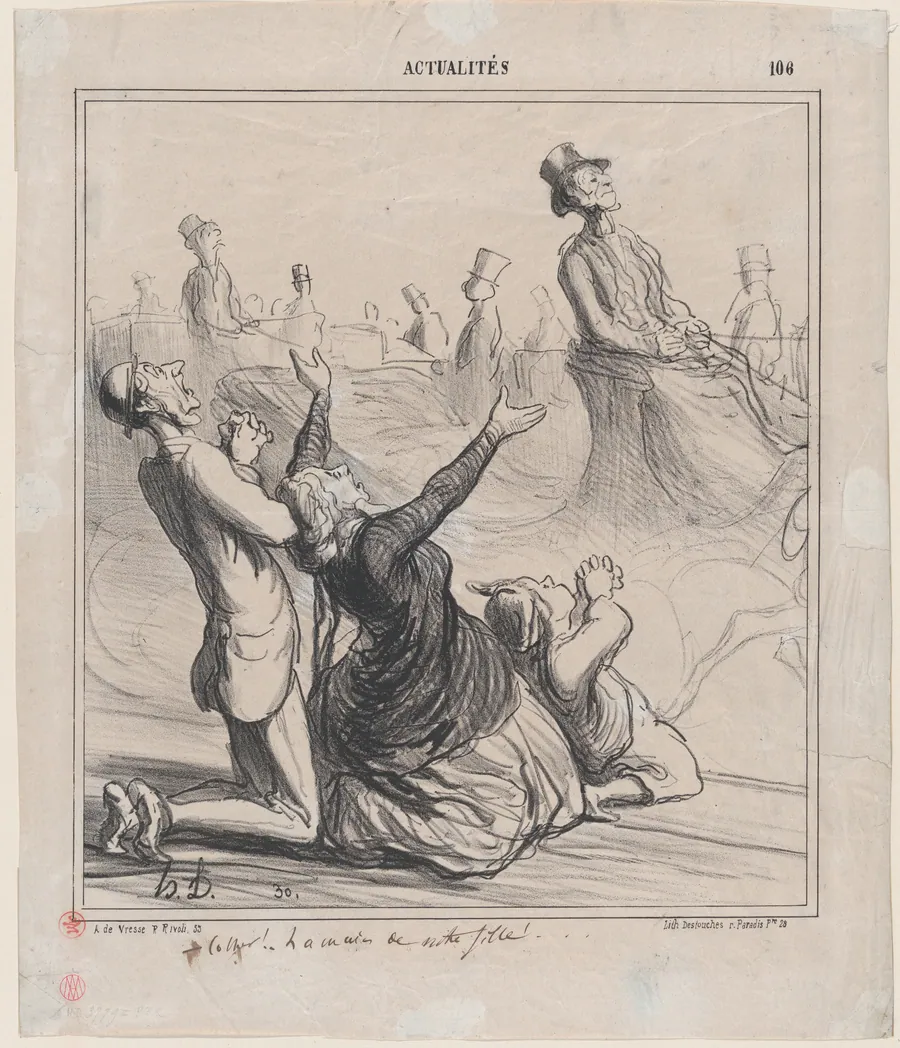 Coachman, for the hand of our daughter!..., from 'News of the day,' published in "Le Charivari" by Arnaud de Vresse