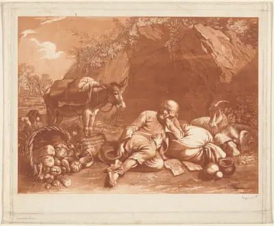 An Old Man Leaning on a Sack