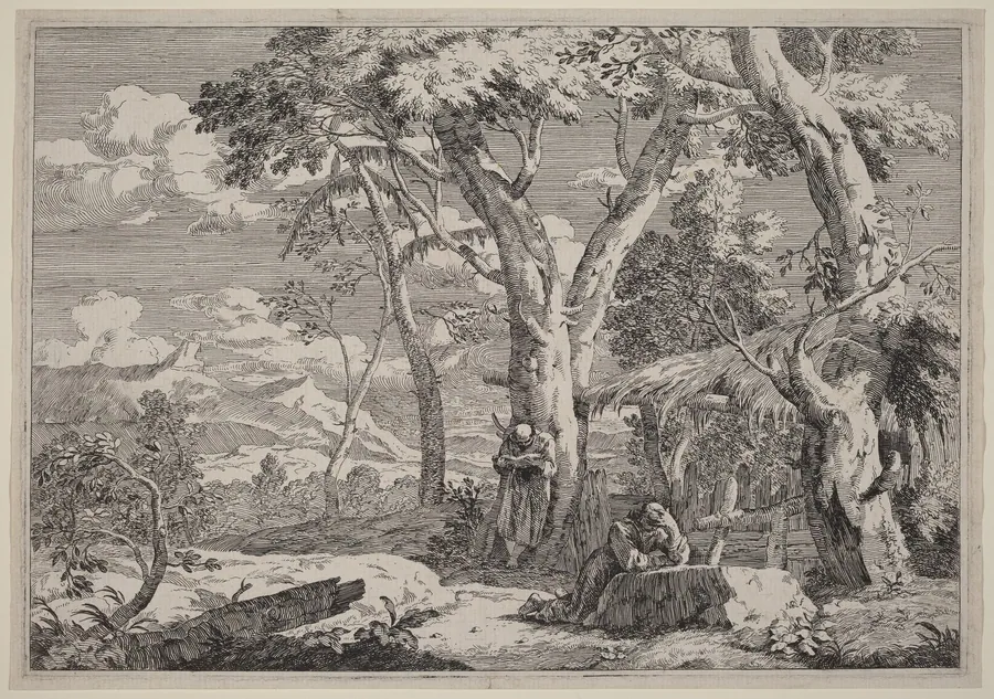 Wilderness Landscape with Two Monks by Marco Ricci