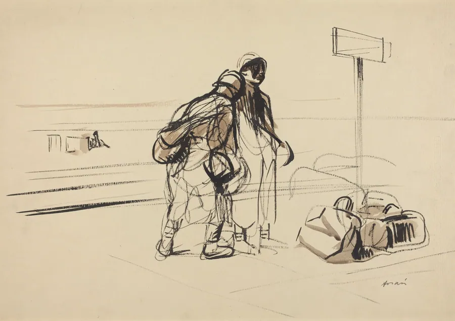 a) Two French Soldiers near a Notice Board (recto); b) Nursemaid and Children with Horse or Donkey (verso) by Jean-Louis Forain
