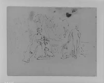 Woman with Two Children and Dog; Standing Figure (from Sketchbook)