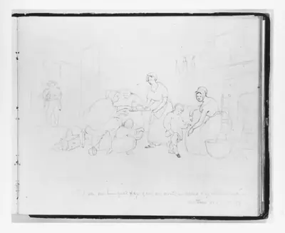 "I was hungered and ye gave me meat; —naked and ye clothed, me." Matthew XXV: 35–36 (from Sketchbook)