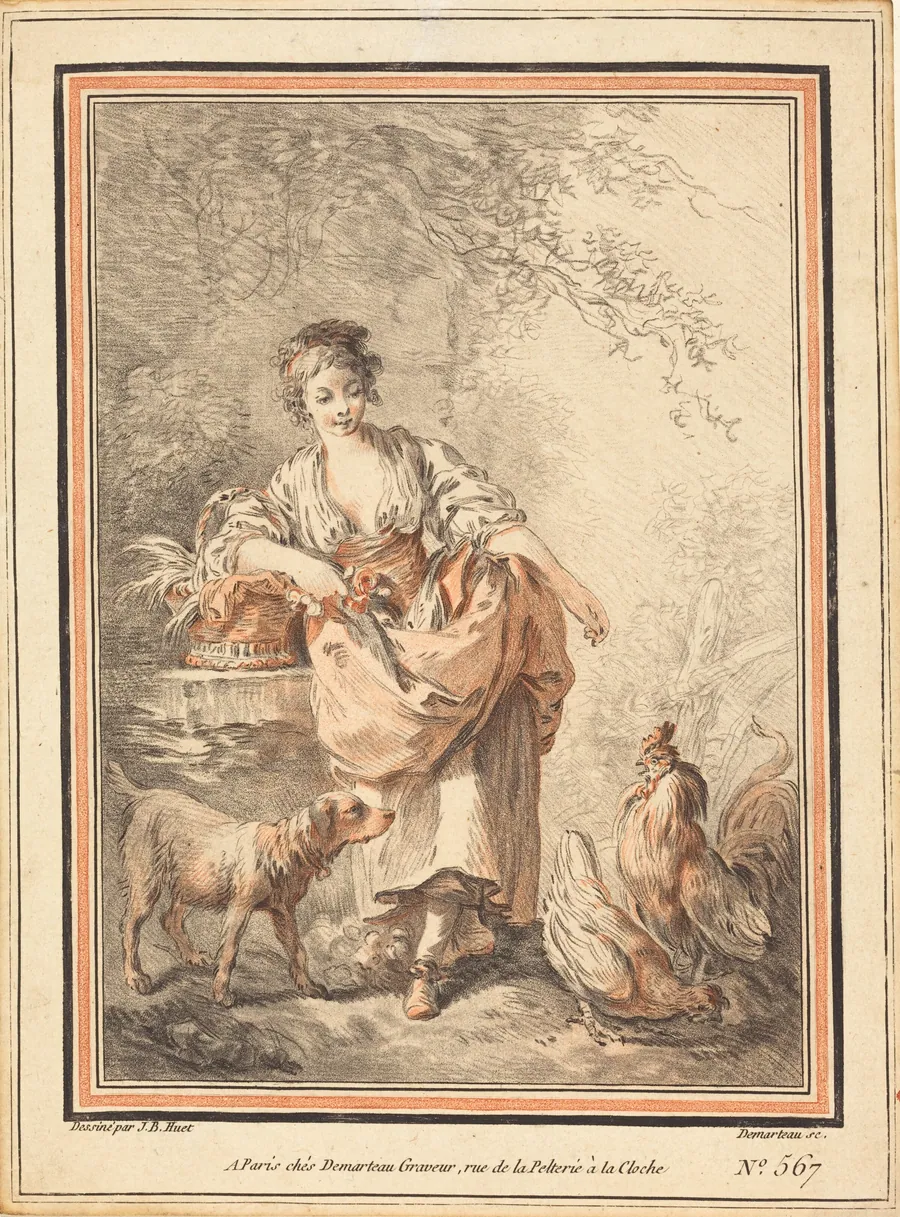 Woman Feeding Chickens by Gilles-Antoine Demarteau