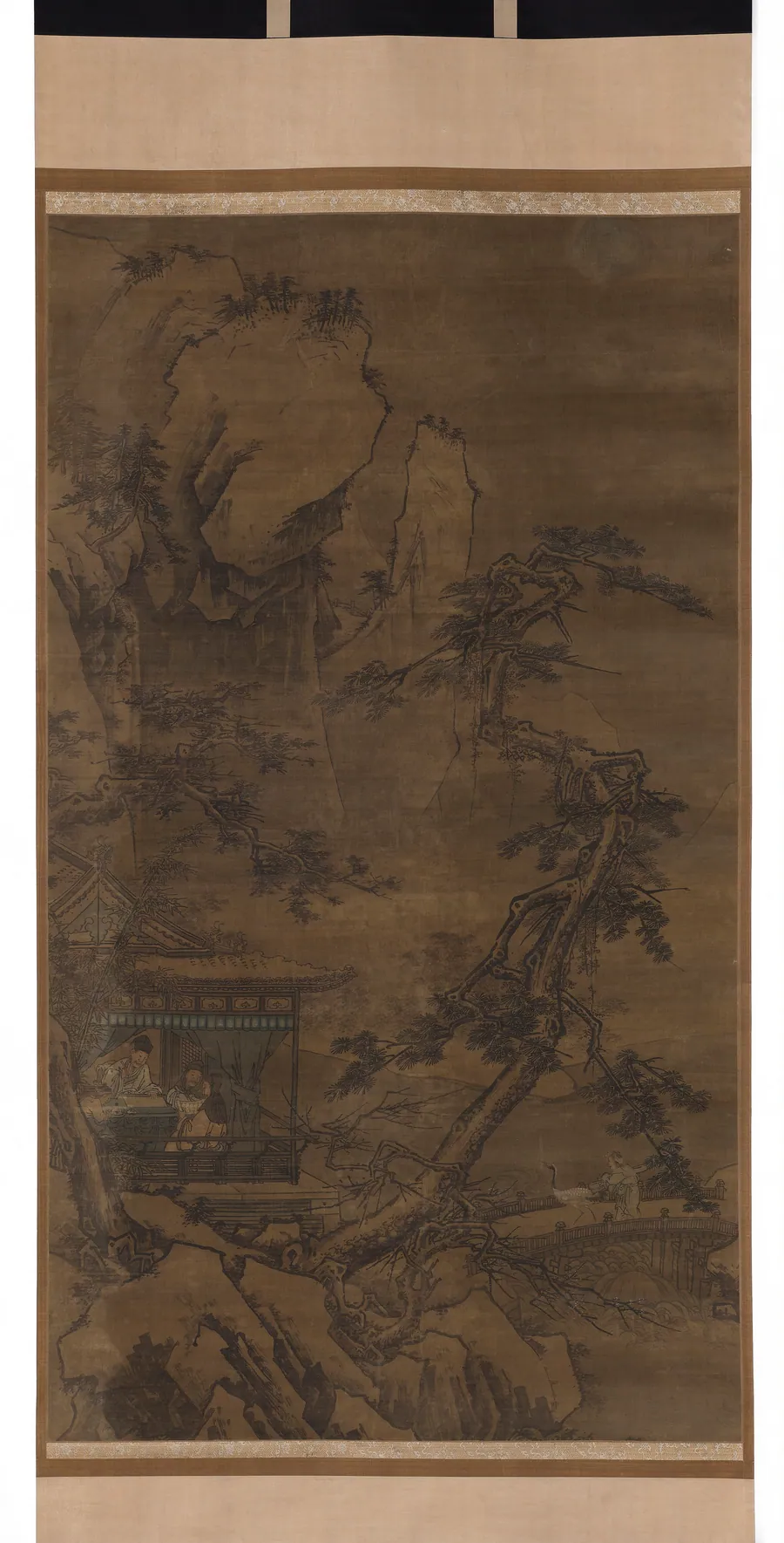 Three scholars in a pavilion composing poetry by Formerly attributed to Ma Yuan 馬遠 (active late 12th-early 13th century)