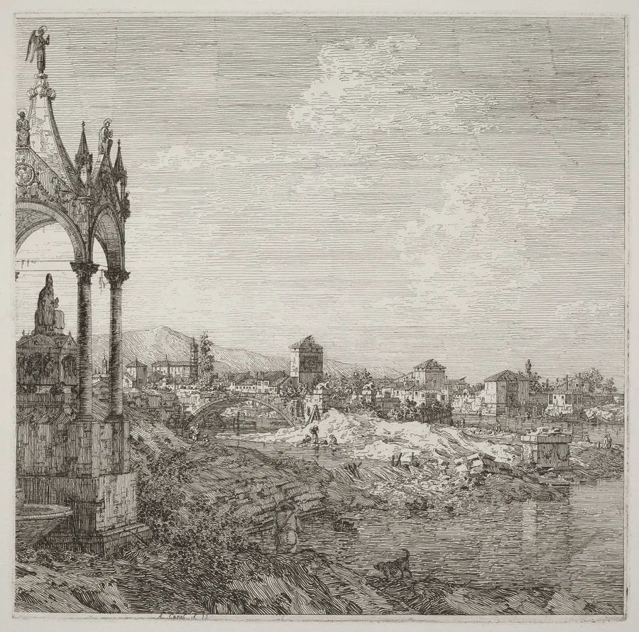 View of a Town with a Bishop's Tomb by Canaletto