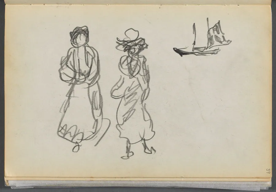 Sketchbook- The Granite Shore Hotel, Rockport, page 039: Two Figures and a Sailboat by Maurice Prendergast