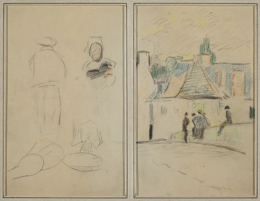 Two Breton Figures; Bridge at Pont-Aven [recto] by Paul Gauguin