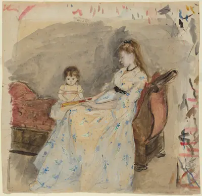 The Artist's Sister, Edma, with Her Daughter, Jeanne (recto); The Artist's Sister Edma Seated Outdoors (verso)