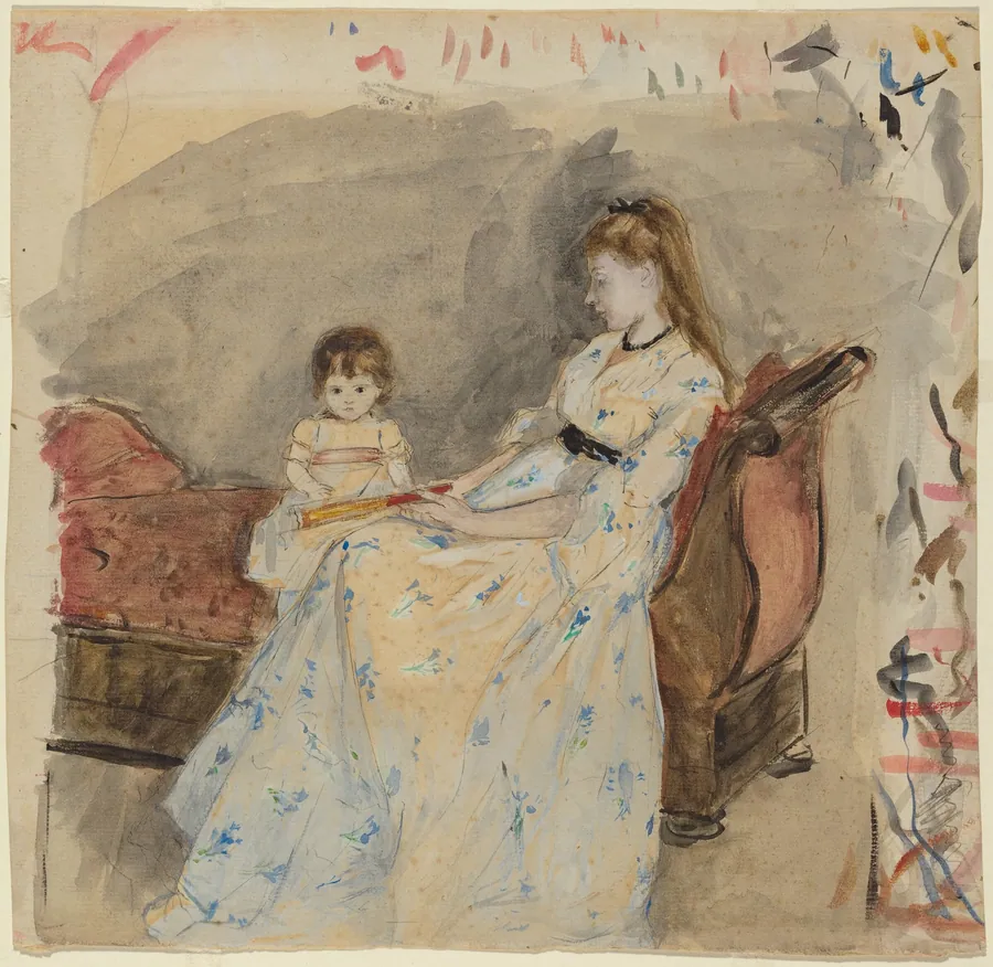 The Artist's Sister, Edma, with Her Daughter, Jeanne (recto); The Artist's Sister Edma Seated Outdoors (verso) by Berthe Morisot