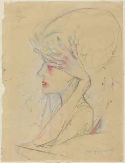 An Elegant Woman with Her Hands Covering Her Eyes