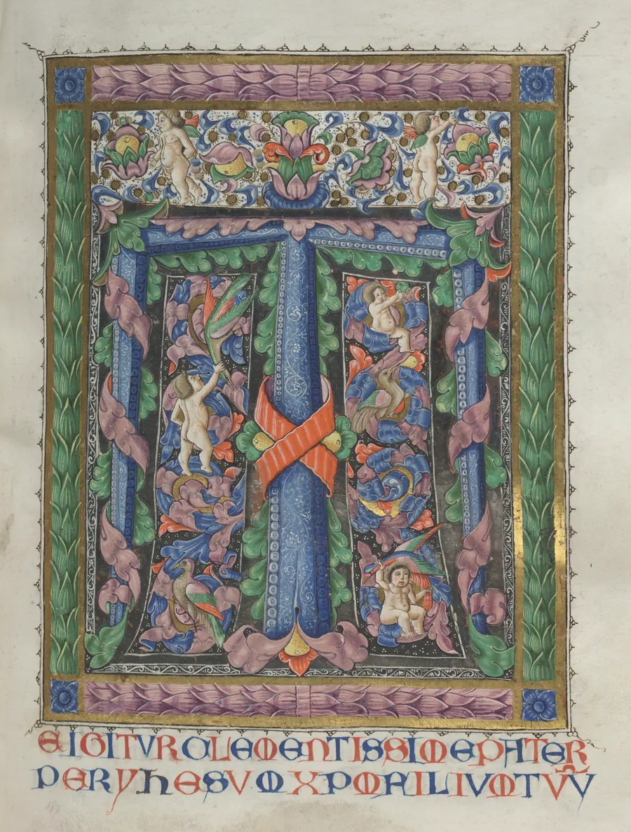 Missale: Fol. 186: Decorated Initial T[e igitur]  (full page) by Giapeco Caporali