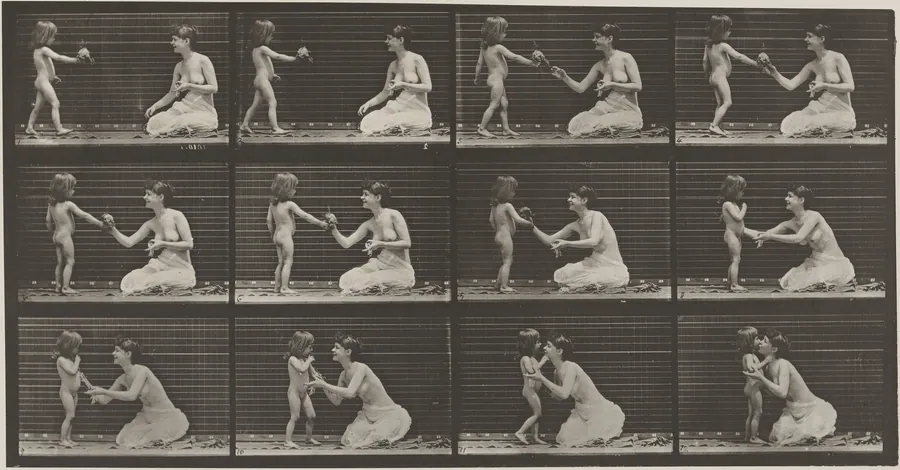 Plate Number 465. Child bringing a bouquet to a woman by Eadweard Muybridge