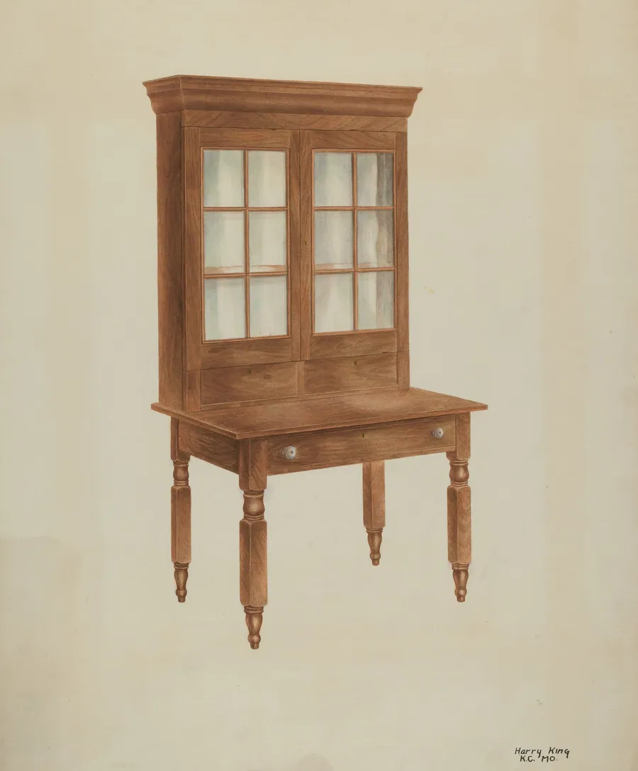 Walnut Desk and Bookcase by Harry King