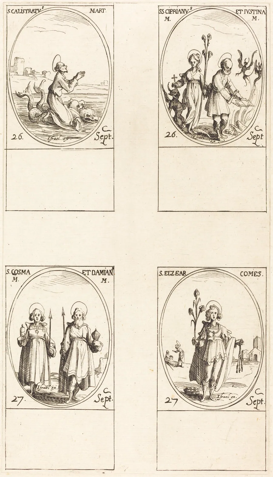 St. Calistratus; Sts. Cyprian and Justina; Sts. Comus and Damian; St. Elzear, Count by Jacques Callot