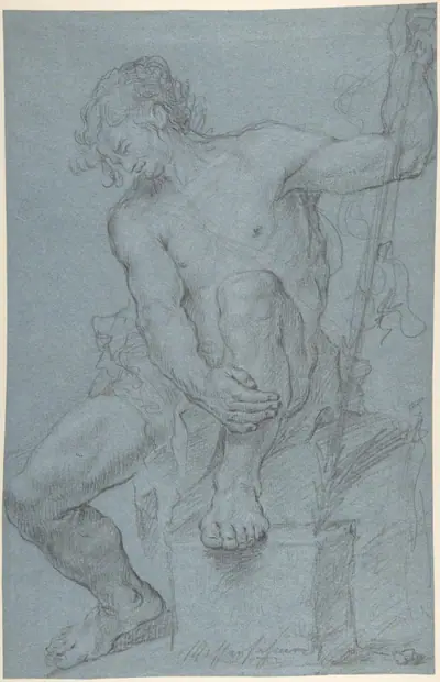 Seated Male Nude Holding a Staff