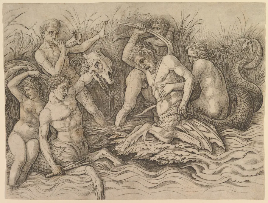 Battle of the Sea Gods (right portion of frieze) by Andrea Mantegna