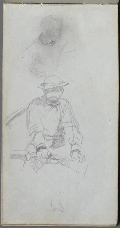 Sketchbook, page 30: Seated Male Figure and Figure in Profile